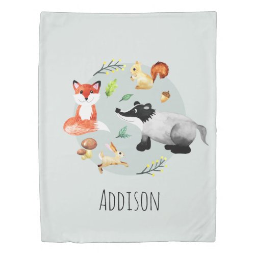 Boys Cute Forest Animal Fox Name Kids Duvet Cover