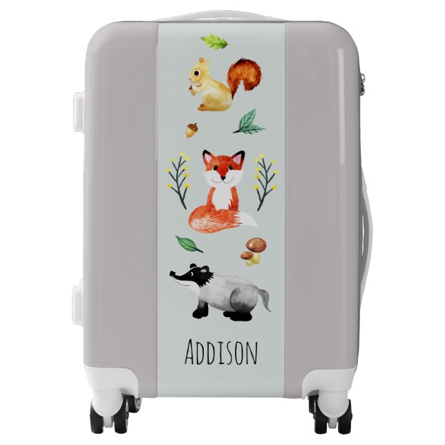Boys Cute Forest Animals Fox and Name Kids Luggage (Front)