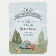 Boys Cute Forest Bear Camping Birth Stats & Name Baby Blanket at Zazzle