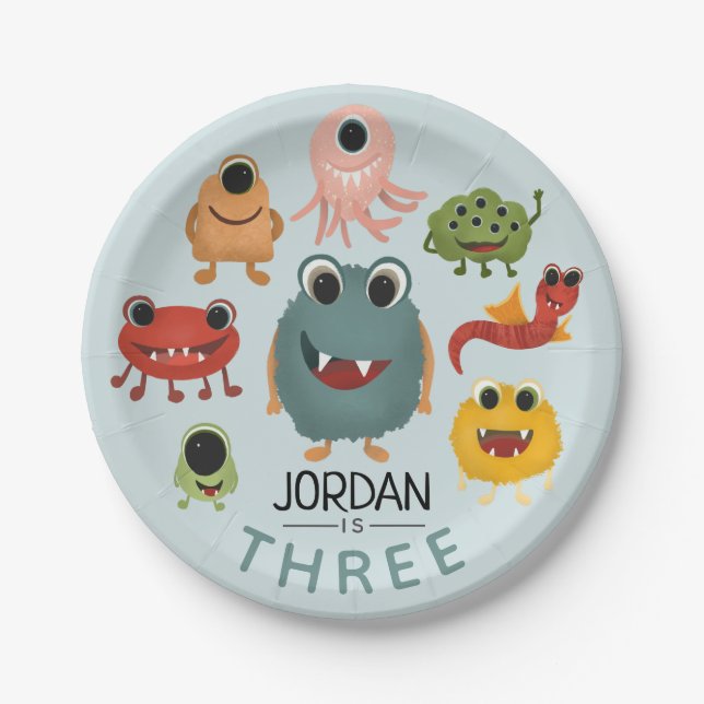 Boys Cute Fun Monster Kids Birthday Party Paper Plates (Front)