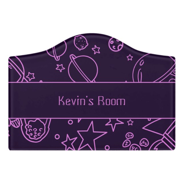 Boys Cute Galaxy Cartoon Kids Nursery Do Door Sign (Small Crest Front)