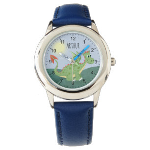 Boys Cute Green Dragon Cartoon with Name Kids Watch