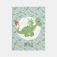 Boys Cute Green Dragon Pattern & Name Kids Small