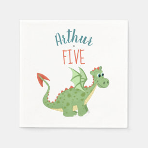 Boys Cute Green Dragon Toddler Birthday Napkins