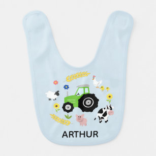 Boys Cute Green Farm Tractor and Animals   Baby Bib