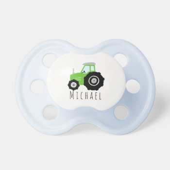 Boys Cute Green Farm Tractor And Name Pacifier by Simply_Baby at Zazzle