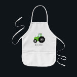 Boys Cute Green Farm Tractor with Name  Kids' Apron<br><div class="desc">This cool and cute kids apron design features a green farm tractor cartoon and can be personalized with your boy's name. The perfect gift for tractor-loving children!</div>