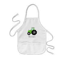 Boys Cute Green Farm Tractor with Name  Kids' Apron
