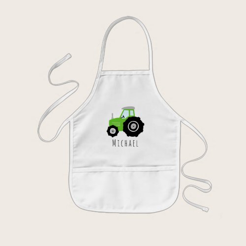 Boys Cute Green Farm Tractor with Name  Kids' Apron
