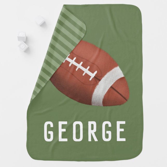 Boys Cute Green Football Sports Baby Blanket (In Situ)