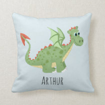 Boys Cute Green Magical Dragon Kids Throw Pillow