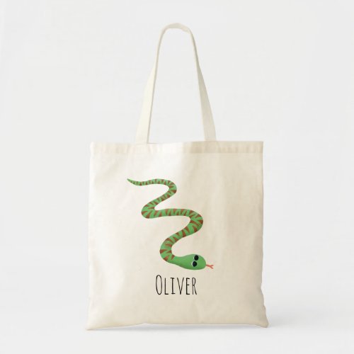 Boys Cute Green Snake Cartoon Name Kids Jungle Tote Bag