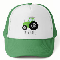 Boys Cute Green Tractor Farm and Name Kids Trucker Hat