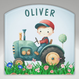 Boys' Cute Green Tractor Personalized Door Sign