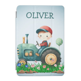 Boys' Cute Green Tractor Personalized iPad Mini Cover