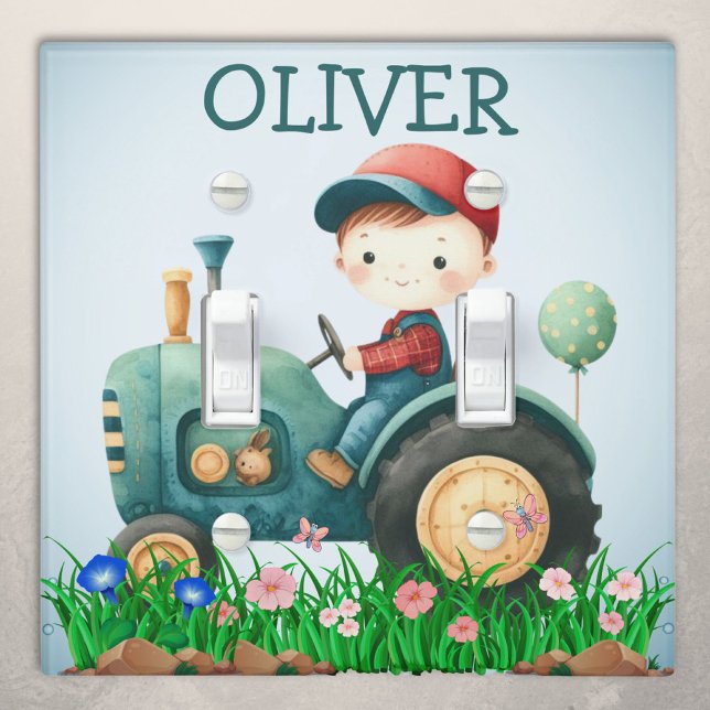 Boys' Cute Green Tractor Personalized Light Switch Cover (Creator Uploaded)