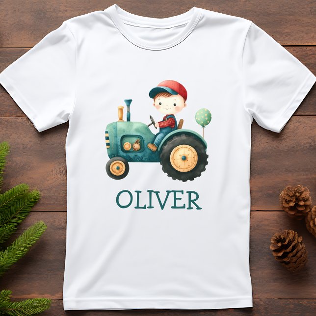 Boys' Cute Green Tractor Personalized T-Shirt (Creator Uploaded)