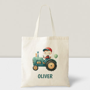 Boys' Cute Green Tractor Personalized Tote Bag
