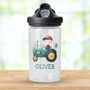 Boys' Cute Green Tractor Personalized Water Bottle