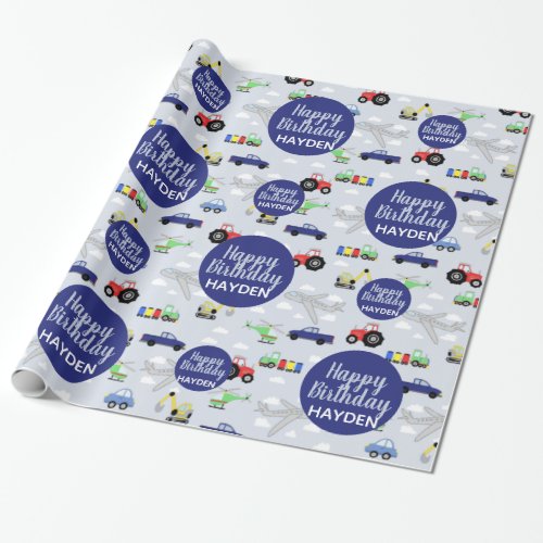 Boys Cute Happy Birthday Car Pattern Kids Wrapping Paper
