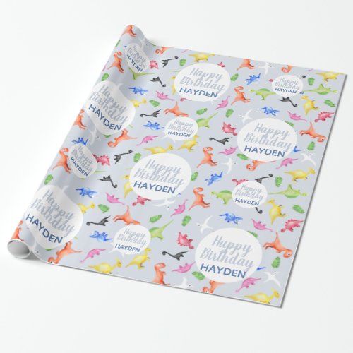 Boys Cute Happy Birthday Dinosaurs Kids Wrapping Paper