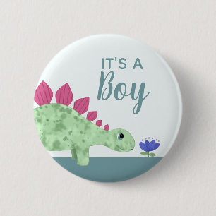 Boys Cute It's a Boy Dinosaur Baby Shower Button