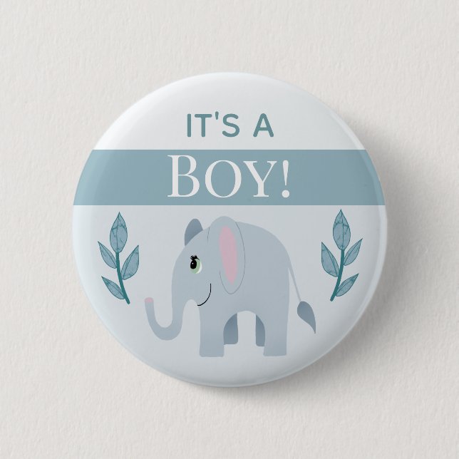 Boys Cute It's a Boy Elephant Baby Shower Button (Front)