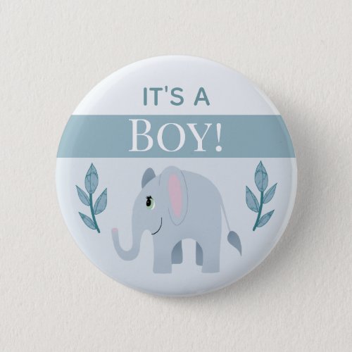 Boys Cute Its a Boy Elephant Baby Shower Button