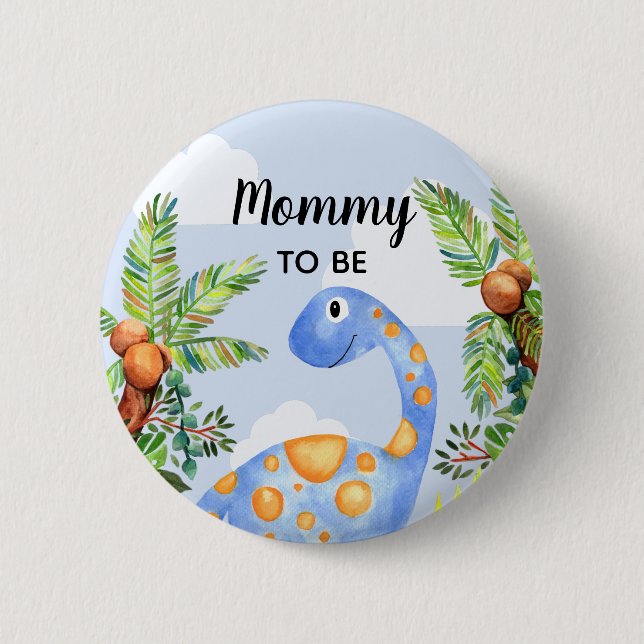 Boys Cute Jungle Dinosaur Mommy to Be Baby Shower Button (Front)