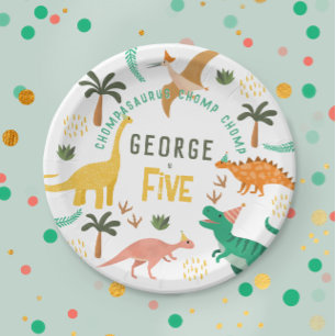 Boys Cute Jungle Dinosaur T-Rex Kids 5th Birthday Paper Plates