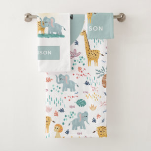 Boys Cute Jungle Safari Animals Zebra Giraffe Kids Bath Towel Set