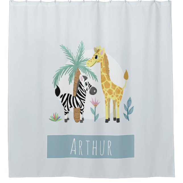 Boys Cute Jungle Safari Animals Zebra Kids Shower Curtain (Front)