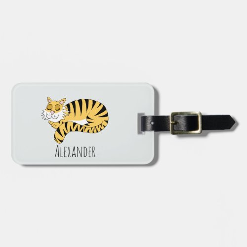 Boys Cute Jungle Tiger and Name Kids Luggage Tag