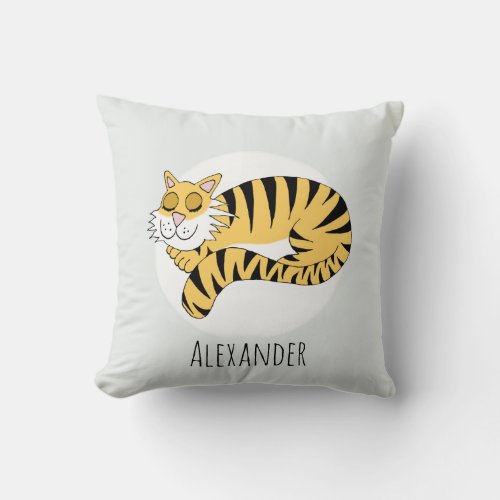 Boys Cute Jungle Tiger with Name Nursery Throw Pillow