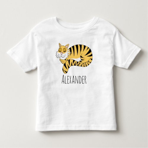 Boys Cute Jungle Tiger with Name Toddler T_shirt