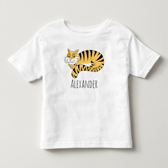Boys Cute Jungle Tiger with Name Toddler T-shirt (Front)