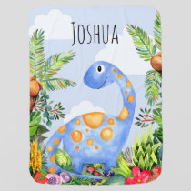 Boys Cute Jungle Watercolor Dinosaur and Name Baby Blanket