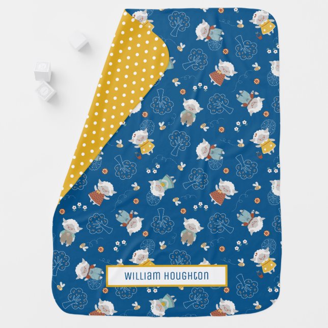 Boys Cute Lamb Nursery Baby Blanket (In Situ)