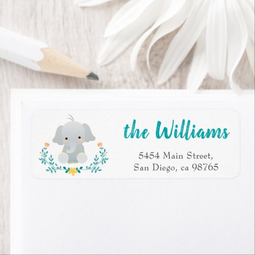 Boys Cute Little Elephant Baby Shower Label