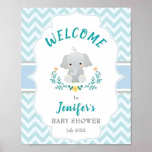 Boys Cute Little Elephant Baby Shower Welcome Poster
