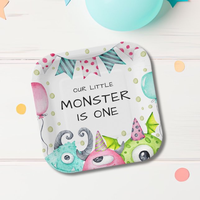 Boy's Cute Little Monster Birthday Party Paper Plates (Creator Uploaded)