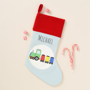 Boys Cute Locomotive Train Doodle with Name Christmas Stocking