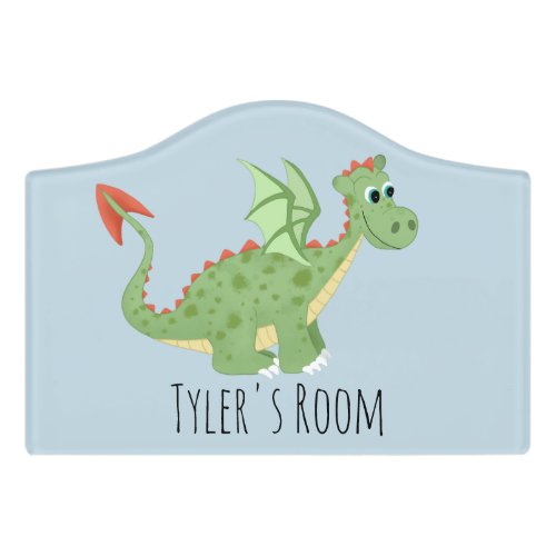 Boys Cute Magical Green Dragon Cartoon Kids Door Sign