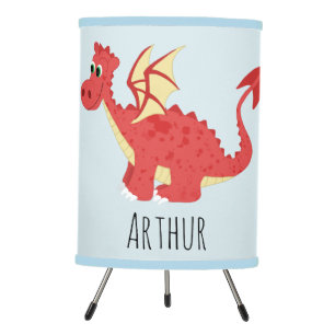 Boys Cute Magical Red Welsh Dragon Kids Nursery Tripod Lamp