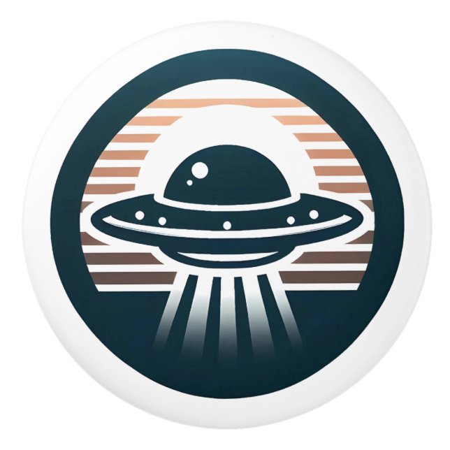 Boys' Cute Minimalist UFO at Sunset Ceramic Knob (Front)