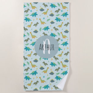 Boys Cute Modern Blue Dinosaur Pattern Kids Beach Towel
