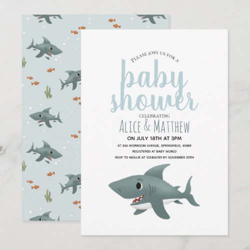 Boys Cute Modern Blue Ocean Shark Baby Shower