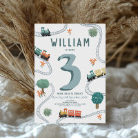 Boys Cute Modern Blue Train Travel Kids Birthday