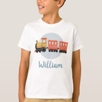 Boys Cute Modern Blue Train Travel Kids T-Shirt
