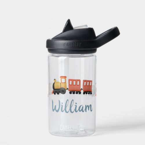 Boys Cute Modern Blue Train Travel Kids Water Bottle